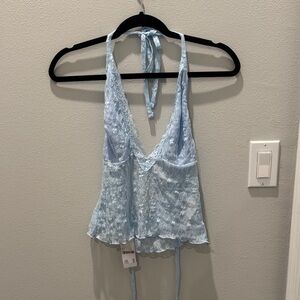 Light Blue Lace Halter Top Urban Outfitters